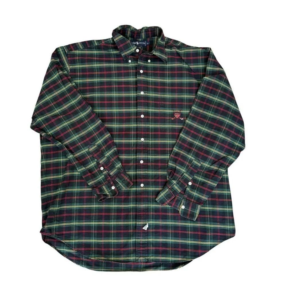 Vintage Ralph Lauren Polo Golf Crest Plaid Button Down Shirt Men’s XL 100% Cotto